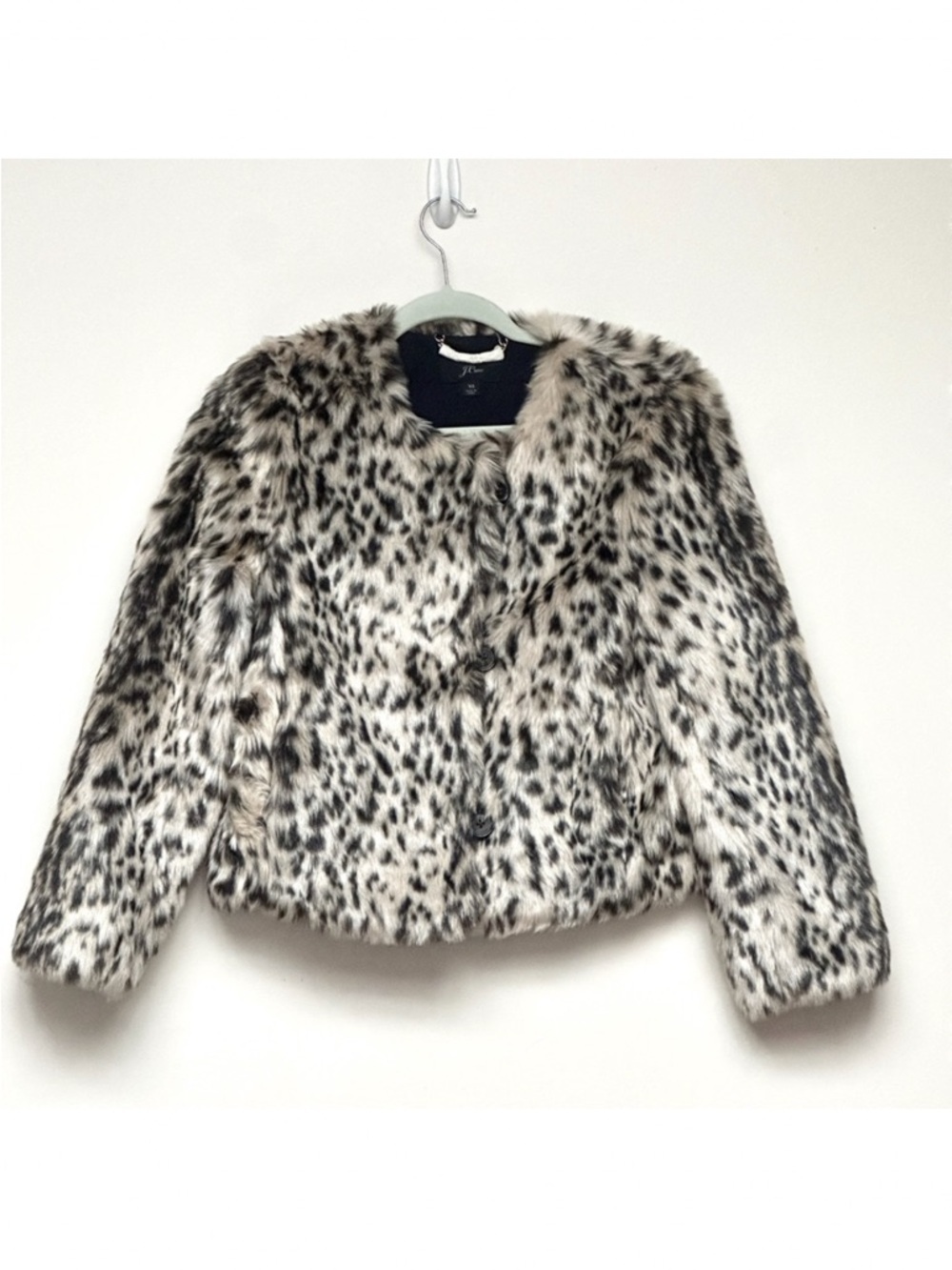 J.Crew Faux Fur Leopard Print Jacket Brown Black XS
